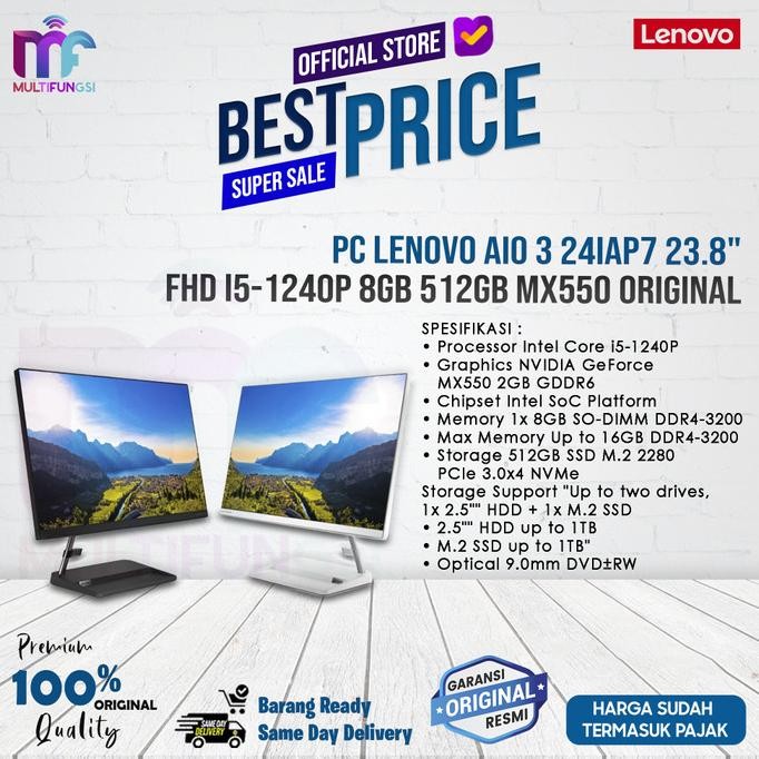 

PC Lenovo AIO 3 24IAP7 23.8" FHD i5-1240P 8GB 512GB MX550 Original