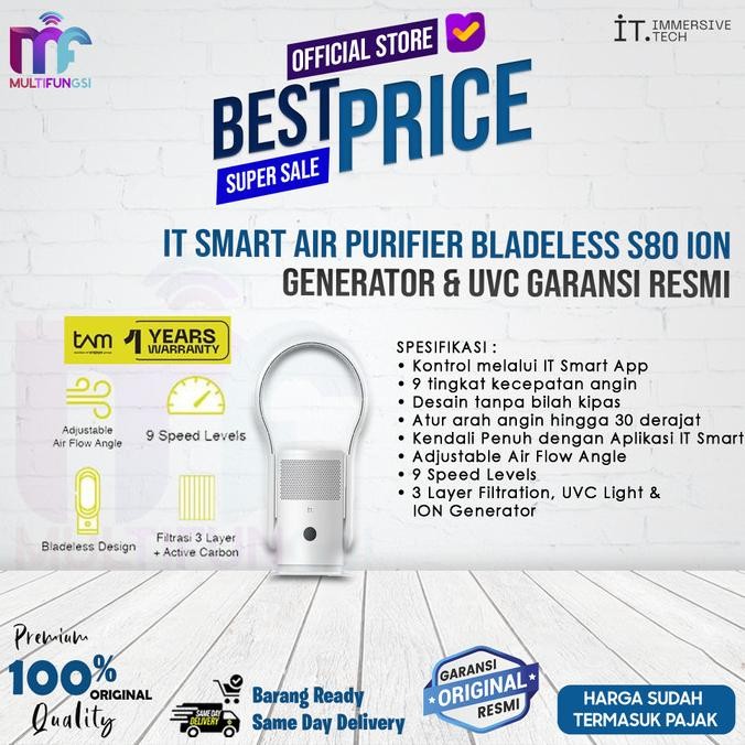 

IT Smart Air Purifier Bladeless S80 ION Generator & UVC Garansi Resmi