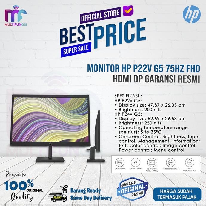 

Monitor HP P22v P24v (G5) 22" 24" 75Hz 1080p FHD HDMI DP Garansi Resmi