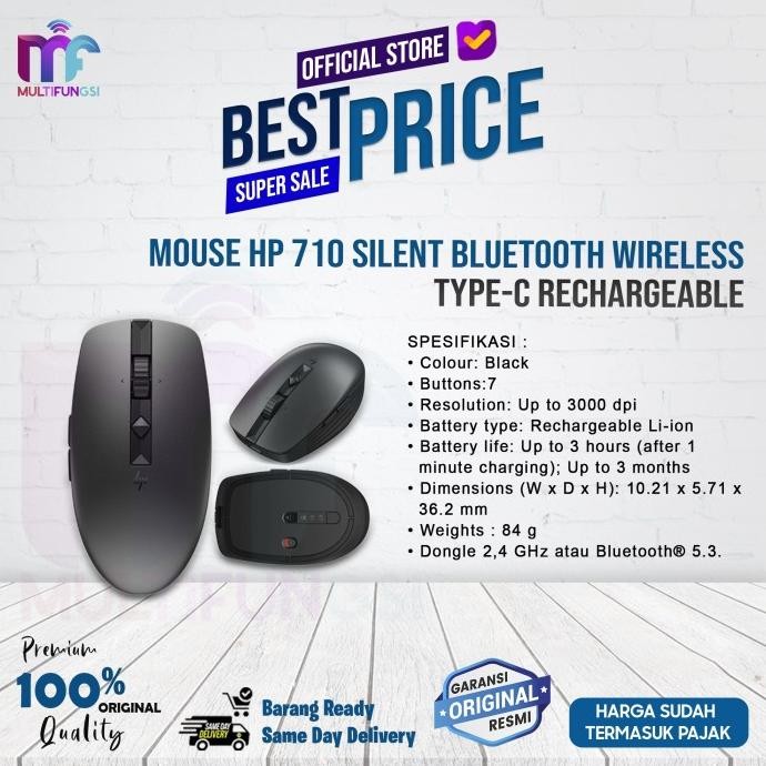 

Mouse HP 710 Silent Black / Silver Bluetooth Wireless Type-C Rechargeable Garansi Resmi