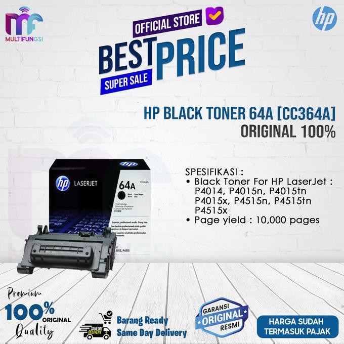 

HP Black Toner 64A [CC364A] ORIGINAL 100% [GAK ORI UANG KEMBALI] ASLI