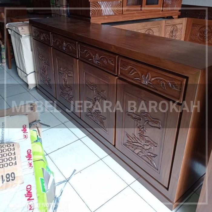 Bufet Tv Kabinet Kayu Jati Ukiran Minimalis Mebel Jepara 2 Meter