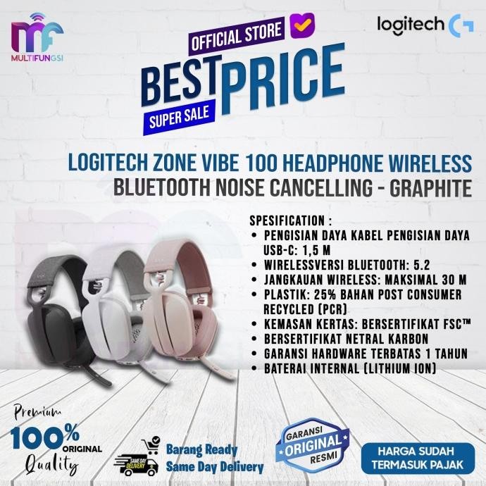 

Logitech Zone Vibe 100 Headphone Wireless Bluetooth Noise Cancelling