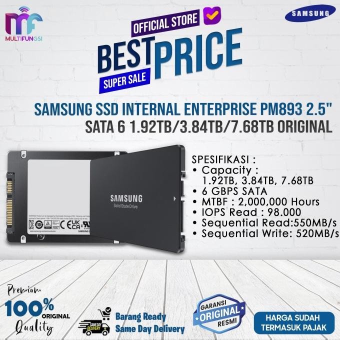 

Samsung SSD Internal Enterprise PM893 2.5" SATA 6 1.92TB/3.84TB/7.68TB