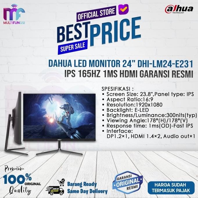 

Dahua LED Monitor 24" DHI-LM24-E231 IPS 165Hz 1Ms HDMI Garansi Resmi