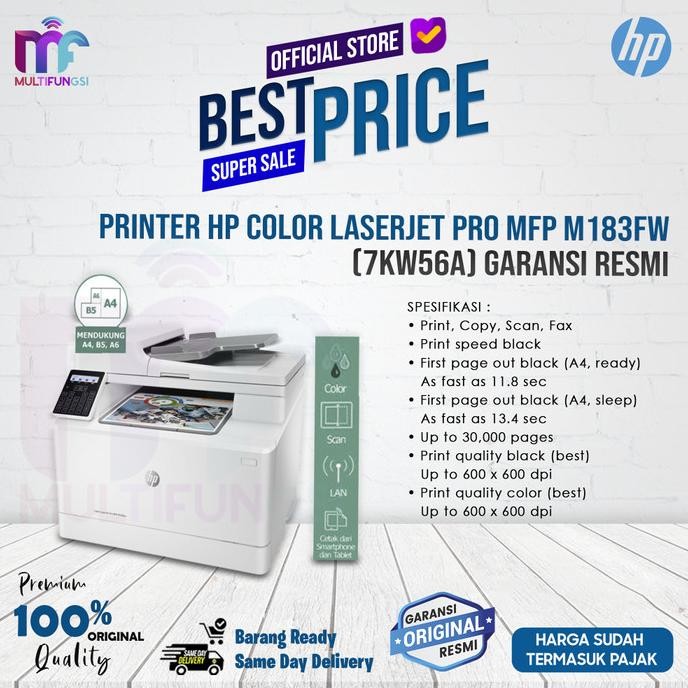 

Printer HP Color LaserJet Pro MFP M183fw (7KW56A) Garansi Resmi