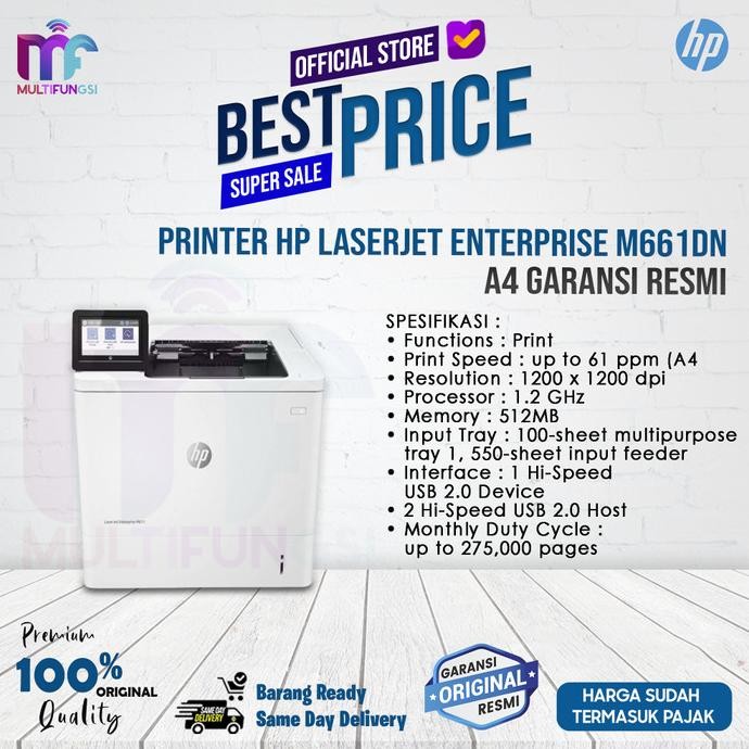 

Printer HP Laserjet Enterprise M661dn A4 Garansi Resmi