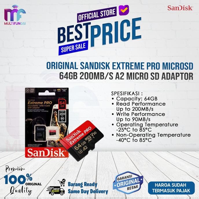 

ORIGINAL SANDISK EXTREME PRO MICROSD 64GB 200MB/S A2 MICRO SD ADAPTOR
