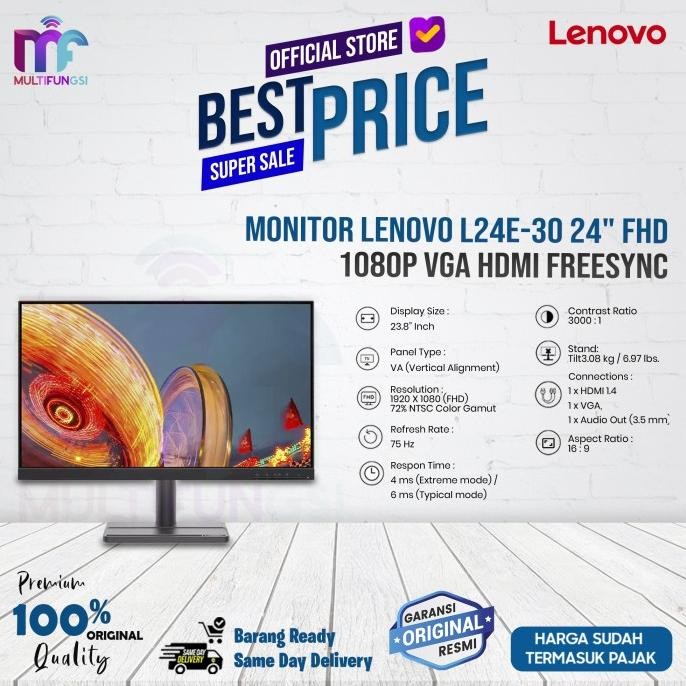 

Monitor Lenovo L24e-30 24" FHD 1080p VGA HDMI FreeSync Garansi Resmi
