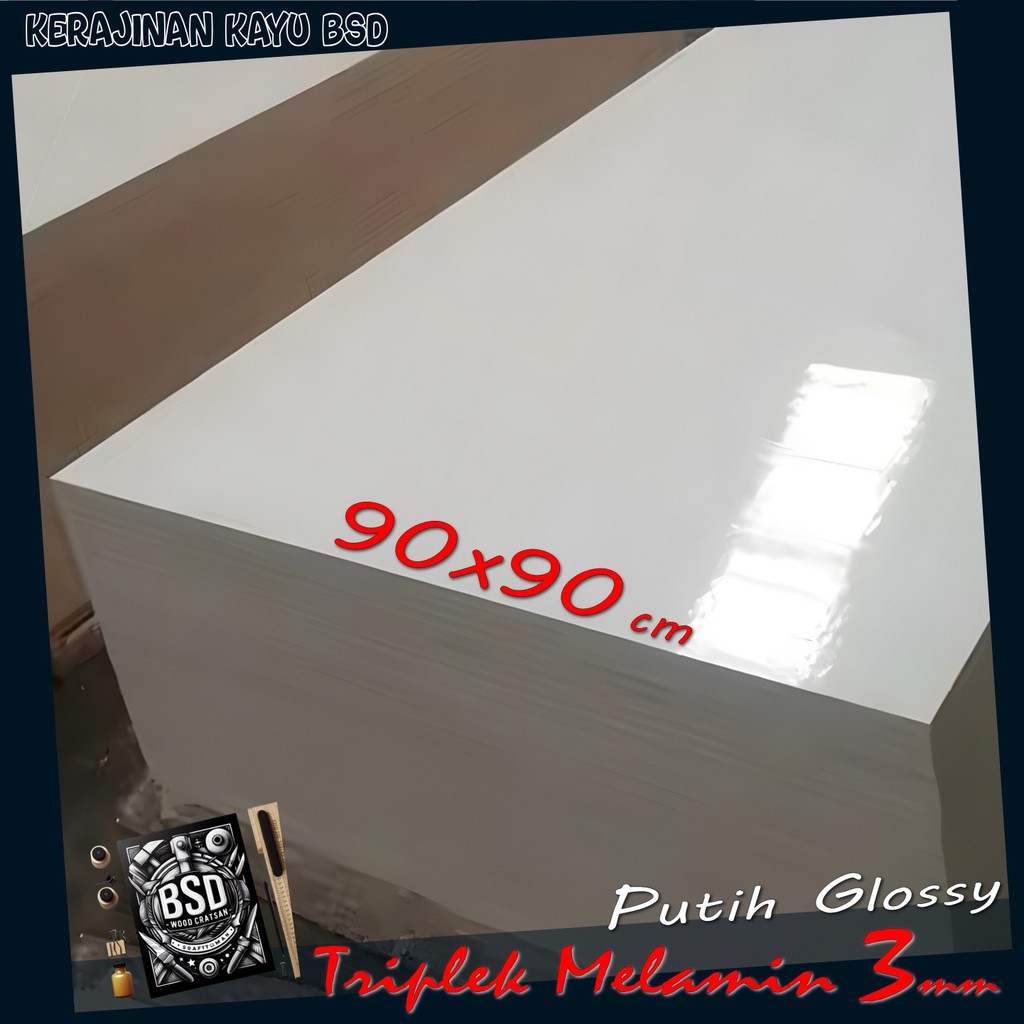 Triplek Melamin 3mm 90x90 cm | ISI 3 Lembar Triplek | PUTIH GLOSSY 1 Muka | 90 x 90 cm