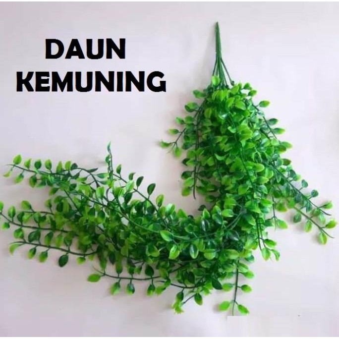BUNGA KEMUNING + POT / Bunga juntai / daun juntai bahan plastik - daun