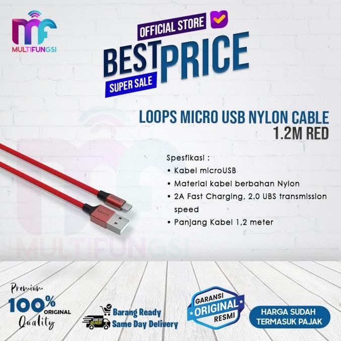 

Loops Micro USB Nylon Cable 1.2M - Red GARANSI RESMI