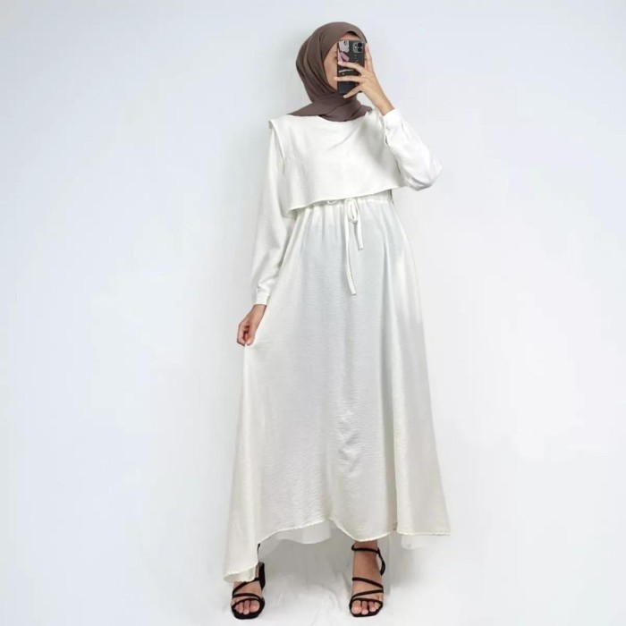 Gamis Putih Wanita Kekinian Remaja Dewasa Polos Terbaru - Putih