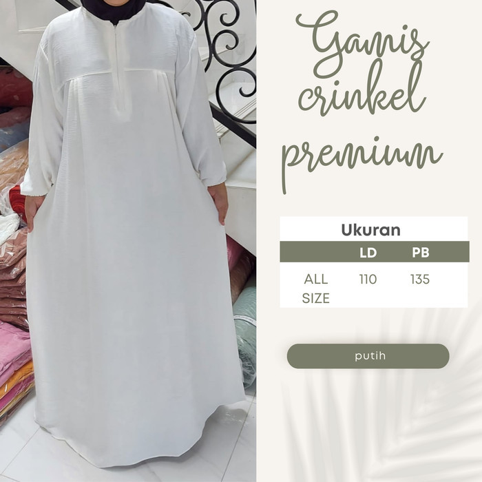 Baju Gamis Wanita Dewasa Crinkle Airflow Polos Putih
