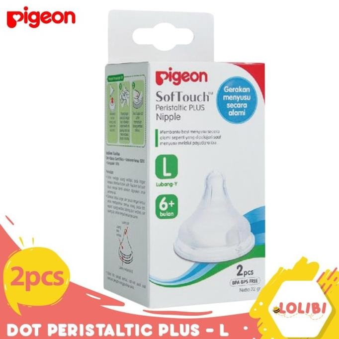 Pigeon Peristaltic Plus Dot Nipple Teat Wide Neck Isi 2 Size L Original Dan Terpercaya