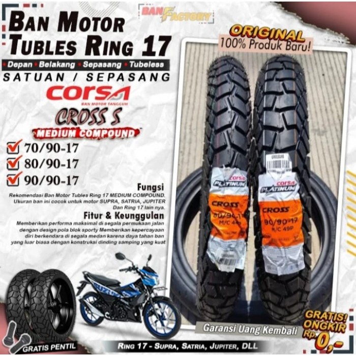 Ban Motor Tubles Ring 17 Corsa Cross S Ring 17 Ban Depan Belakang Motor Vixion Ninja Supra Satria Tu