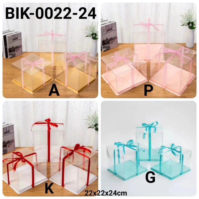 BIK-0022 Kotak dus cake glass mika box kue transparan 22cm putih emas