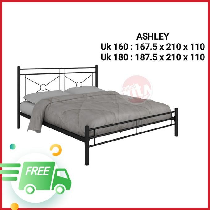 Ranjang Besi ASHLEY Uk 160 X 200 dan 180 X 200 Rangka Tempat Tidur ABD