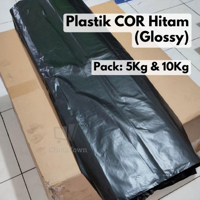 Plastik Cor Hitam GLOSSY Roll Plastik Terpal Meteran Tebal