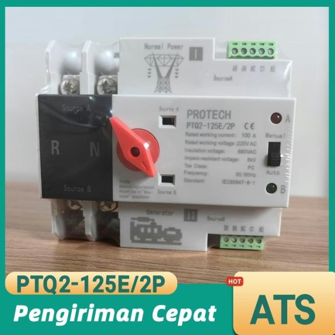 

ATS 100A PTQ2-125E/2P Automatic transfer switch 2P 100A 220V PROTECH