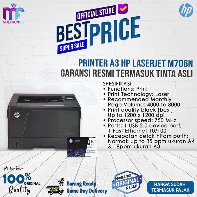 

Printer A3 HP LaserJet M706n (B6S02A) Garansi Resmi M 706n Monochrome