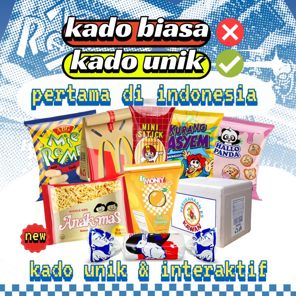 

Hadiah Unik | hampers jajan jadul & mainan jadul + konten interaktif | Kado Unik | Snack Box | Gift Box | Bingkisan | Jajan jadul