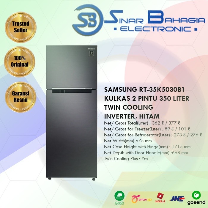 SAMSUNG RT-35K5030B1KULKAS 2 PINTU 350 LITER TWIN COOLING INVERTER HITAM ( NEW) ( KHUSUS BANDUNG)