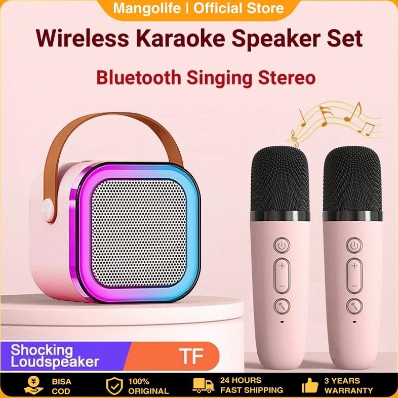 Mini Speaker Bluetooth 2 Mic 1 Set Karaoke Speaker Bluetooth Full Bass Portable Wireless Karaoke Mic