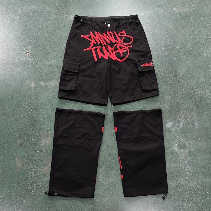Minus Two Black Detachable Cargo Pants - Red Logo