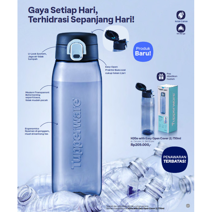 STOK TERBATAS TUPPERWARE H2Go 750ml Water Bottle 1pc