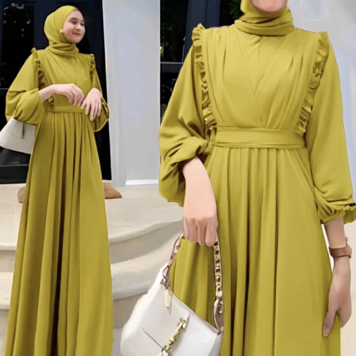 [TERMURAH DI SHOPEE] Gamis Valva-Baju Gamis Crinckle Wanita Dewasa-Dress Muslim All Size - Lemon