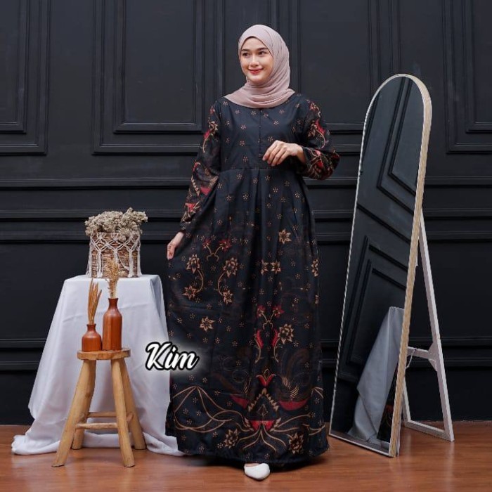 ORIGINAL Gamis Batik Kombinasi Baju Muslimah Wanita Lokal Bahan Katun Murah - Kode J, Jumbo LD 120cm
