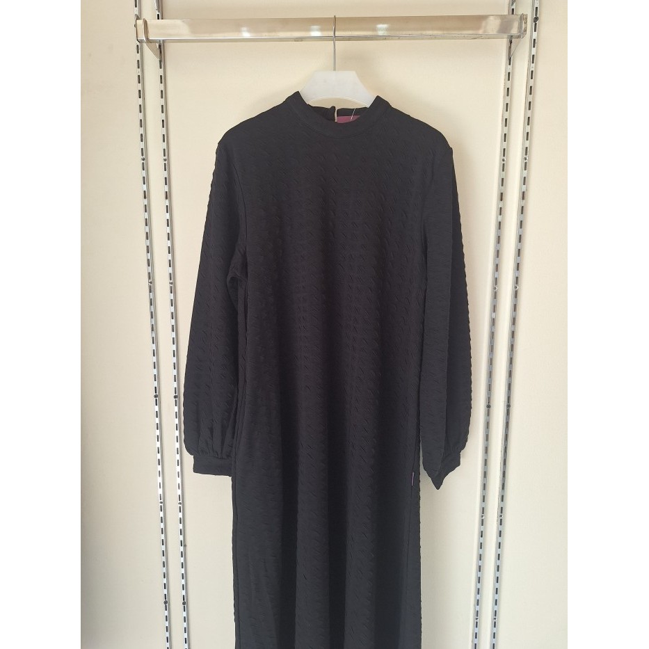 ORIGINAL Elzatta Gamis Basic Knit Texture Gamis wanita dewasa polos bahan knit melar adem - HITAM, S