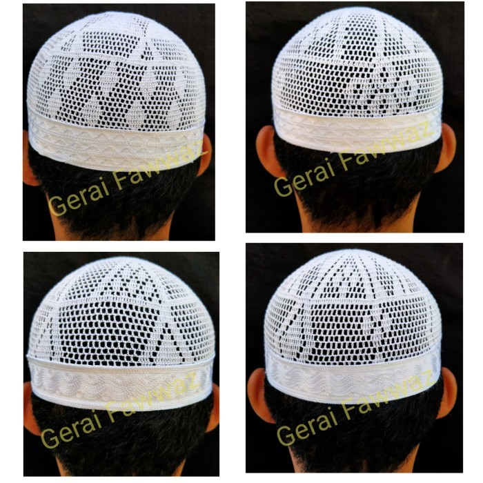 Peci Peci Rajut Import Madinah (Saudi) Motif Bangladesh - Motif 2, 56 premium laki-laki putih terlar