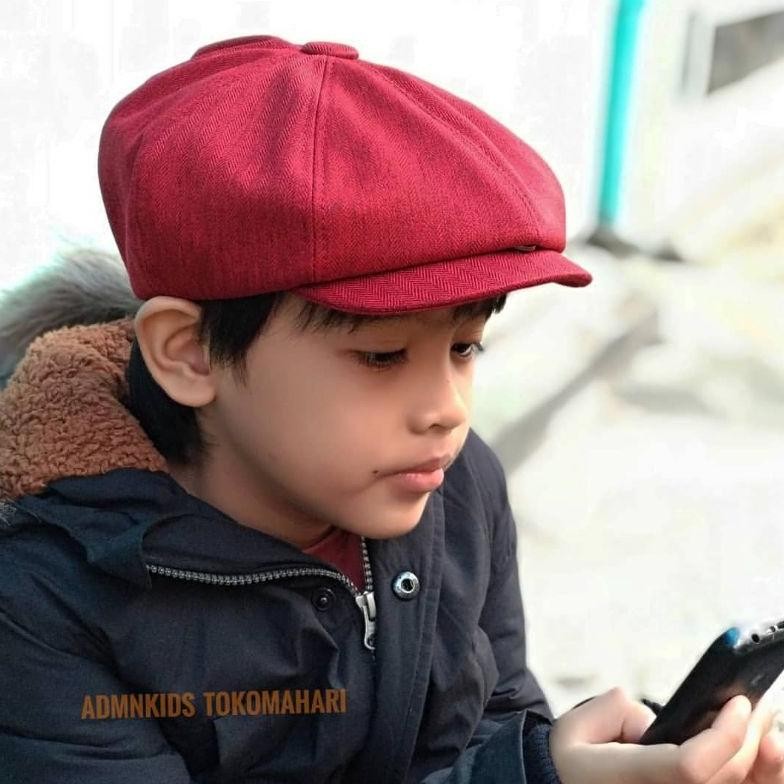 Topi newsboy anak bahan wool / newsboy / topi pet / topi jamur / flatcap anak