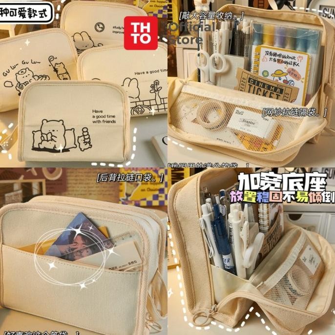 

THTO TAS TEMPAT PENSIL CASE POUCH MINIMALIS ANAK SEKOLAH GULU GULU CANVAS STATIONERY KANTOR A154