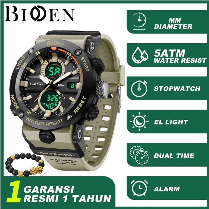 TERLARIS BIDEN Jam Tangan Pria Digital&Analog Original Olahraga Multifungsi Jam - Khaki