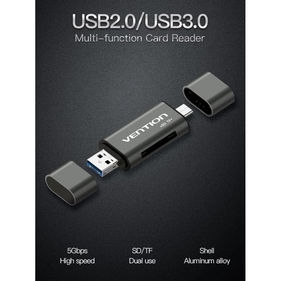 

Diskon! Vention CCHH0 AllIn1 USB 3.0 CardReader Micro SD TF Type-C OTG Premium