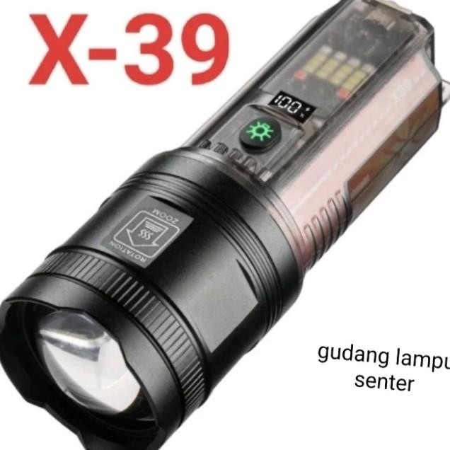 Senter Led Laser X39 7 E Sinar Solar Panel Flashlight Zoom In Out Powerfull 1000M