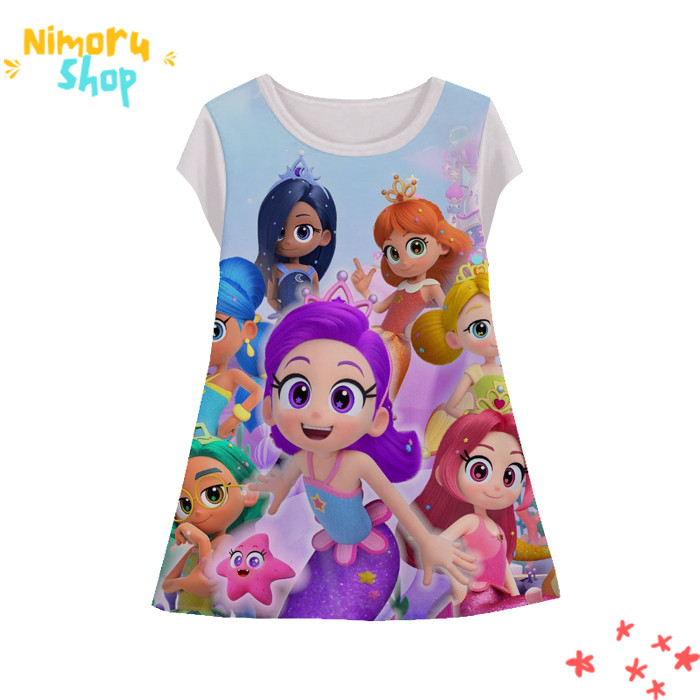 Baju Dress Anak 3D Tunik-KarakterBB-1-designWD Anime Karakter Rainbow Bubblegem Red Ruby Blue Shapph
