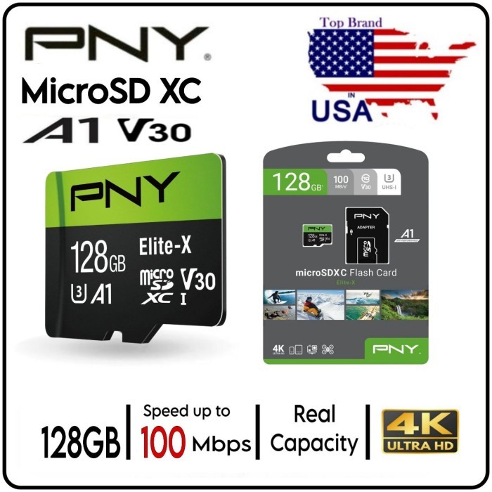 microSD 128GB XC U3 V30 PNY Elite-x 100Mb/s 100% Original