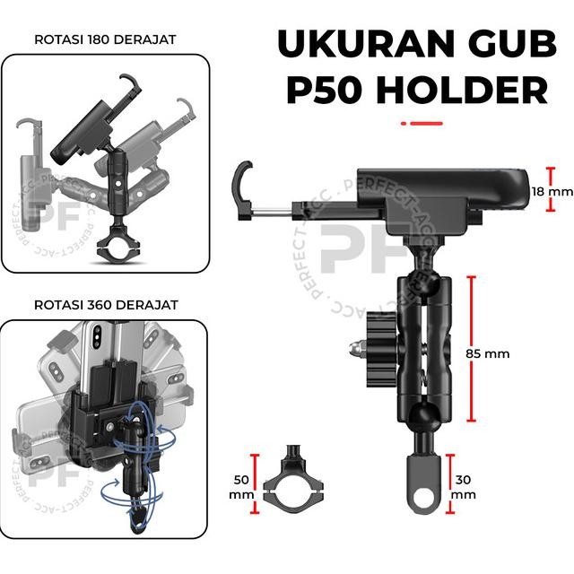Holder Motor Besi Gub P50 Stang Spion Anti Getar Phone Stand Hp Kokoh