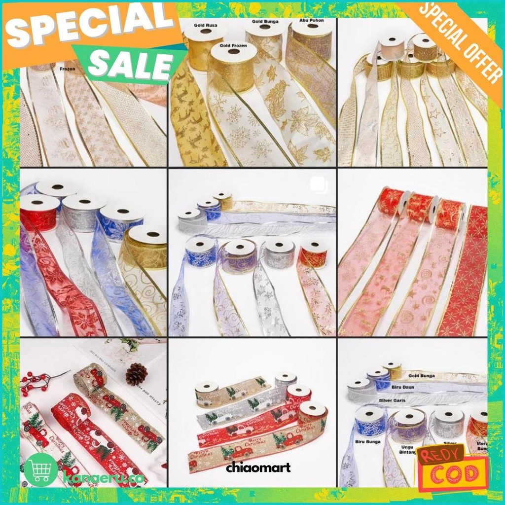 

Pita Pohon Natal Roll 4Cm 5Cm 6Cm Motif Series Warna Red Gold Aksesoris Hiasan Dekorasi Ornament Pohon Natal Kilat