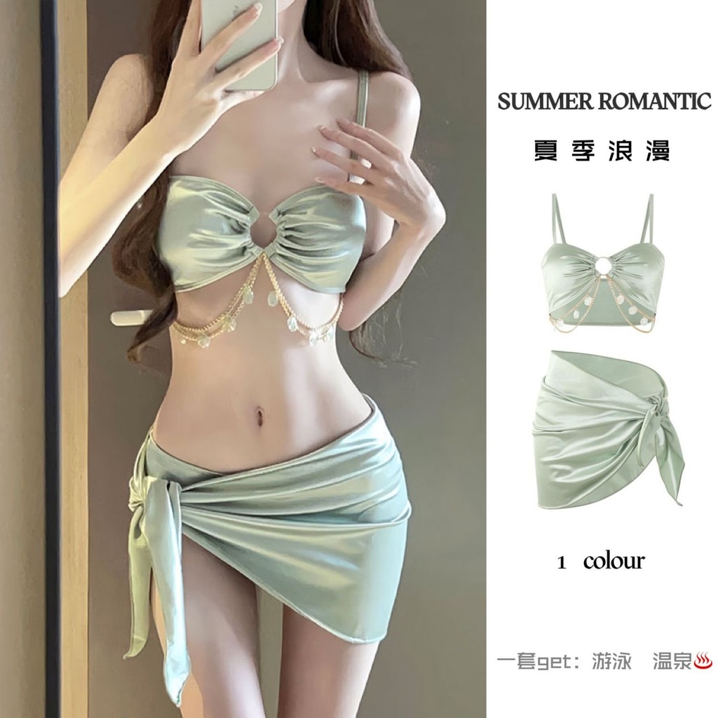 Kostum renang wanita bikini tiga potong baru gadis seksi seksi seksi payudara kecil payudara besar k
