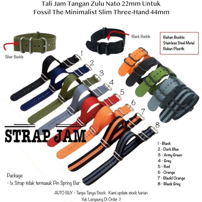 HARGA DISC - Zulu Nato 22mm Tali Jam Fossil The Minimalist Slim Three-Hand 44mm