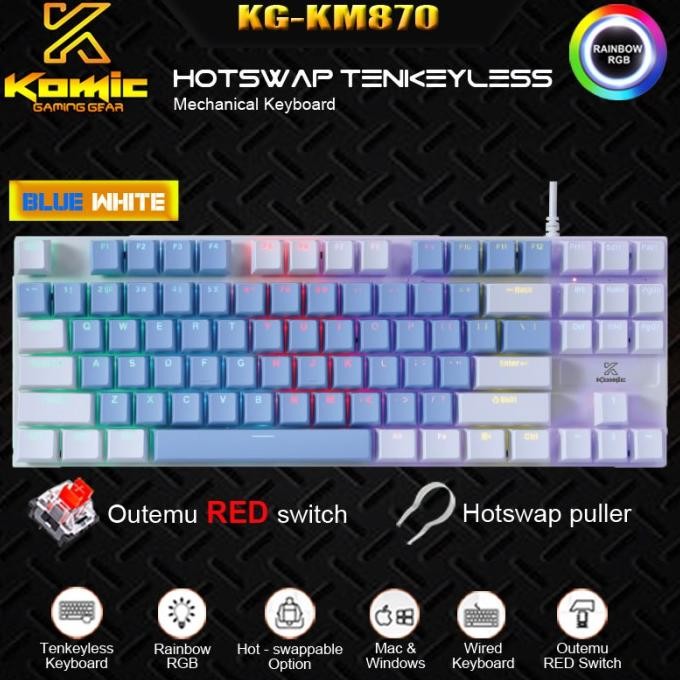 

BLUE- KEYBOARD GAMING MECHANICAL HOTSWAP KOMIC KG-KM870 TKL BLUE-RED SWITCH