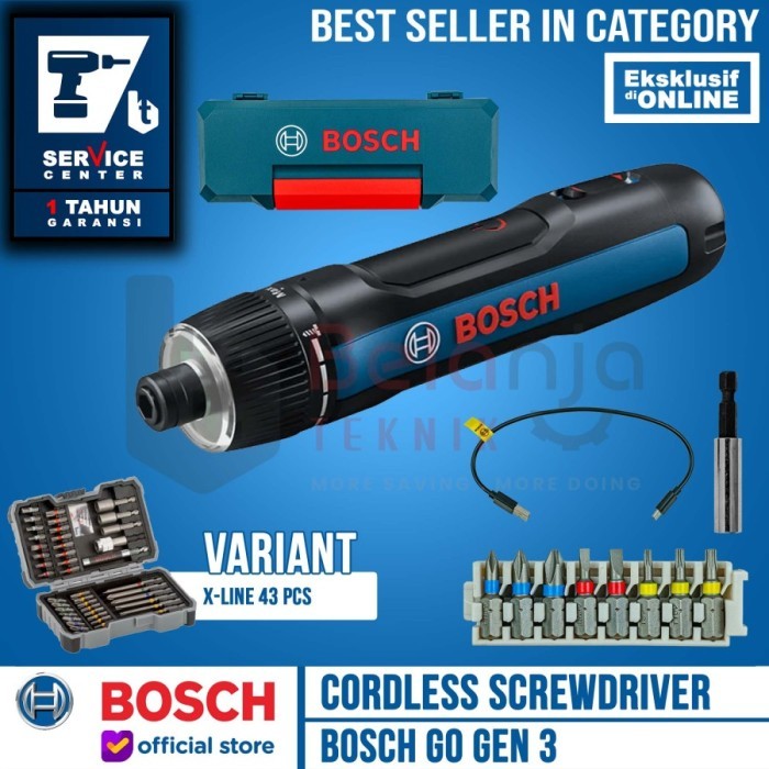 Bosch Go Gen 3 Obeng Baterai Cordless Screwdriver Plus Mata Obeng 43 Pcs Khusus