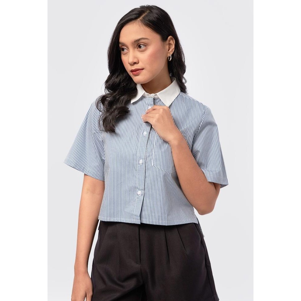 

BLUE- EXECUTIVE SHORT SLEEVES STRIPES CROP SHIRT 5-BSWKSG224I120 DARK BLUE