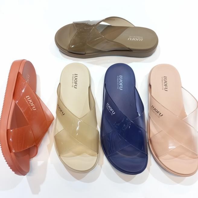 Sandal Selop Silang Karet Jelly Wanita | Luofu E-7189