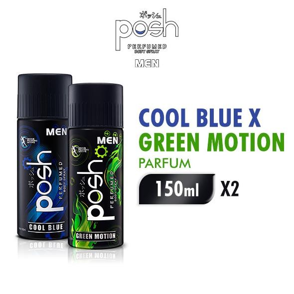 

BLUE- POSH MEN BODY SPRAY COOL BLUE + GREEN MOTION 150 ML (2 PCS)